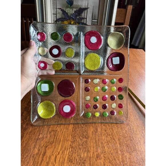 Lori Siebert for SILVESTRI Glass Fusion Abstract Circles Plate Platter Tray Dish - Picture 2 of 6